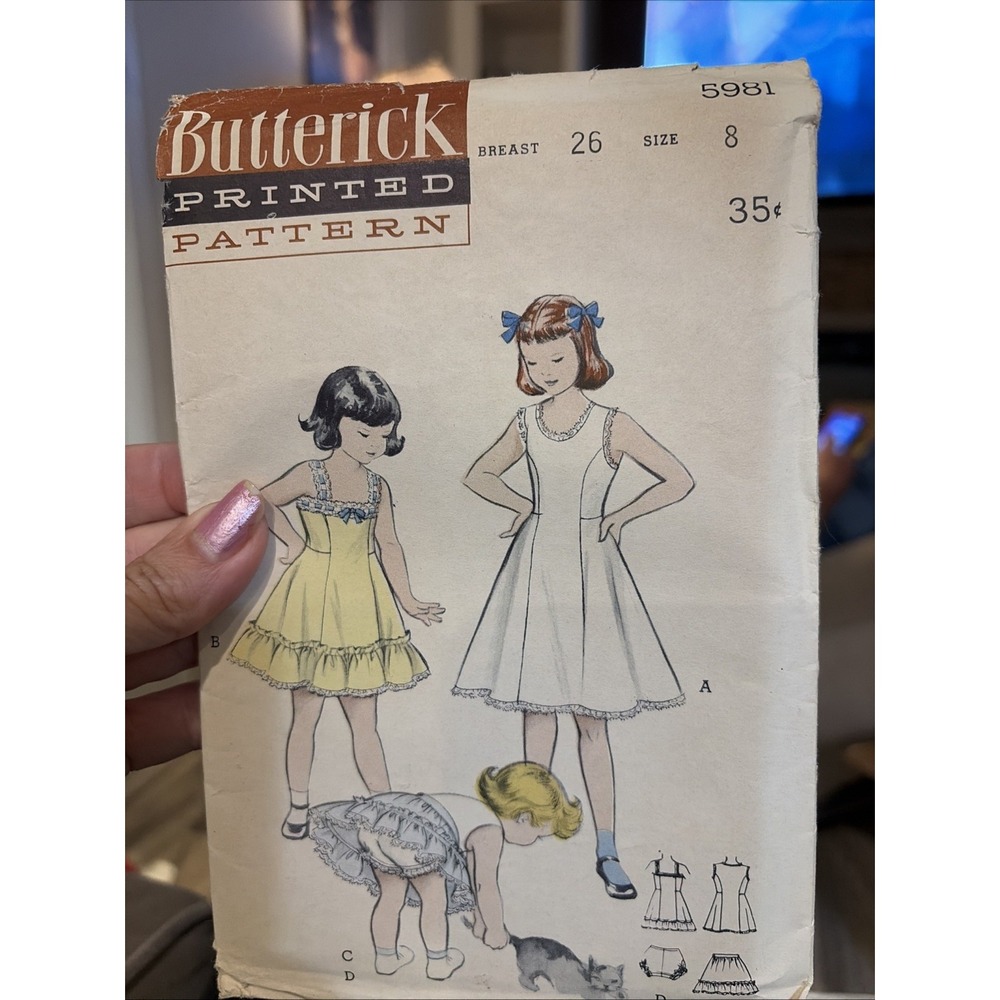 Butterick 5981 Girls Slip Petticoat Pantie Sewing Pattern Size 8 Chest 26 1950s
